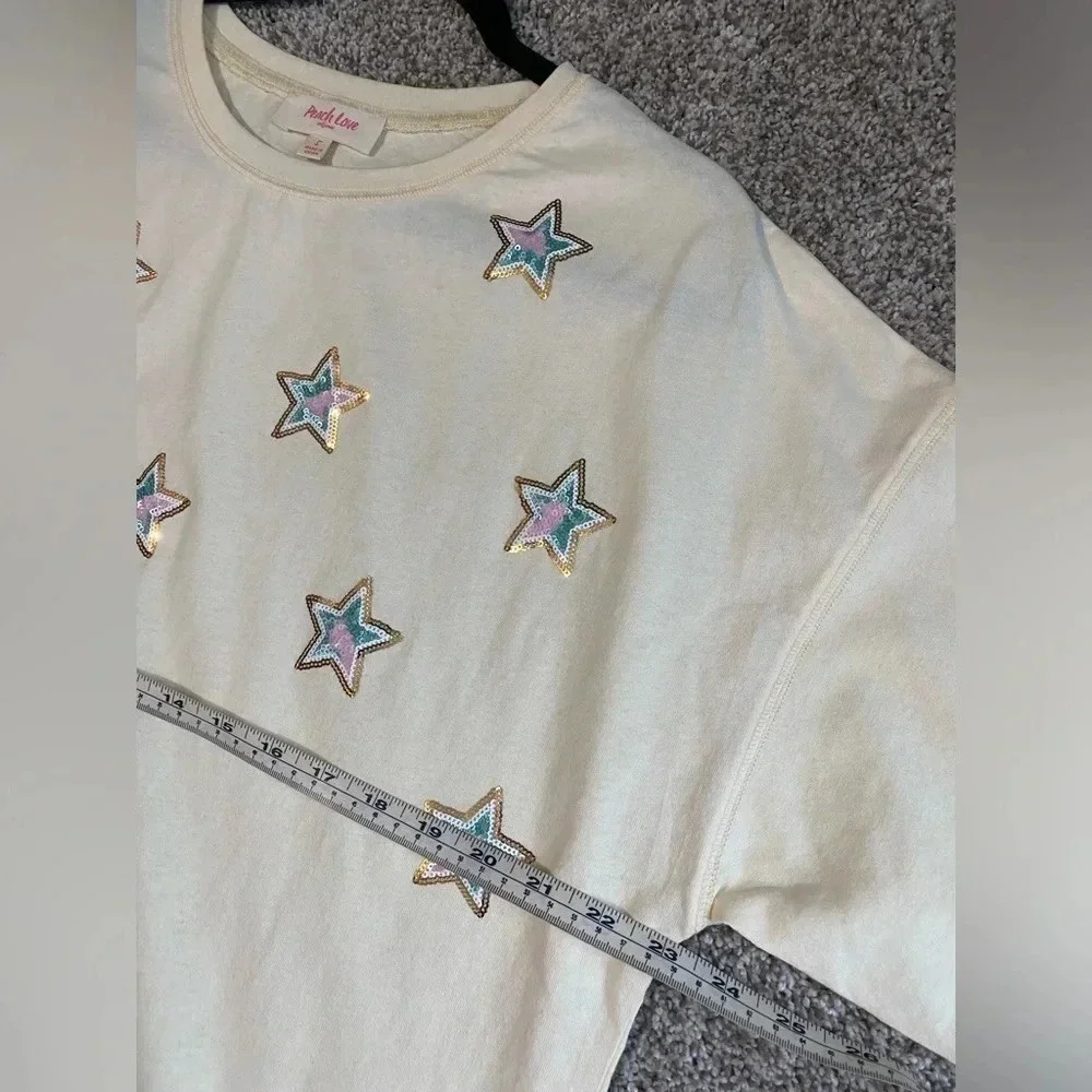 Peach Love - All Over Sequin Star Top - Size Small NEW - Picture 8 of 8